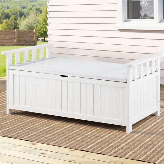 Outdoor Storage Bench Box Wooden - White - STripleB