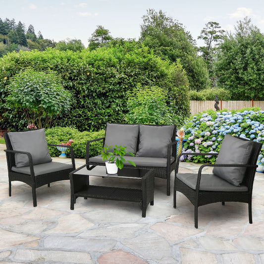 Outdoor Wicker Sofa Set - Black - STripleB