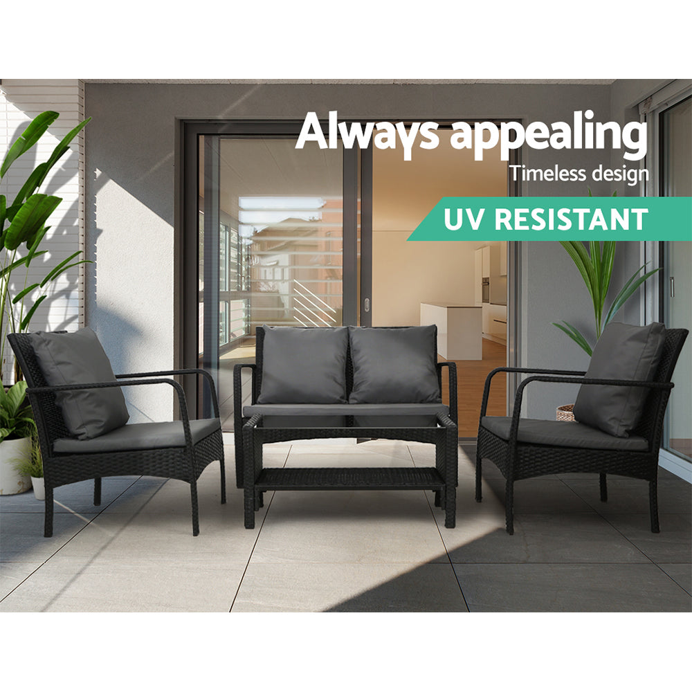 Outdoor Wicker Sofa Set - Black - STripleB