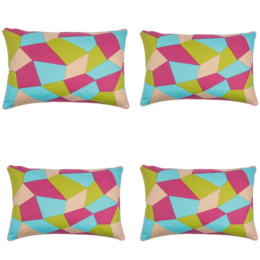 Pack of 4 - Geo Green Geometric Design Rectangle Cushion Covers - 40x60cm  - STripleB