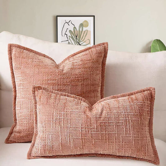 Pink - Chenille Crosshatch Textured Pillow Covers Set of 2 - STripleB