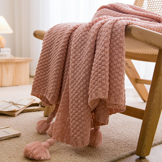 Pink - Soft Tassel Throw Blanket - STripleB