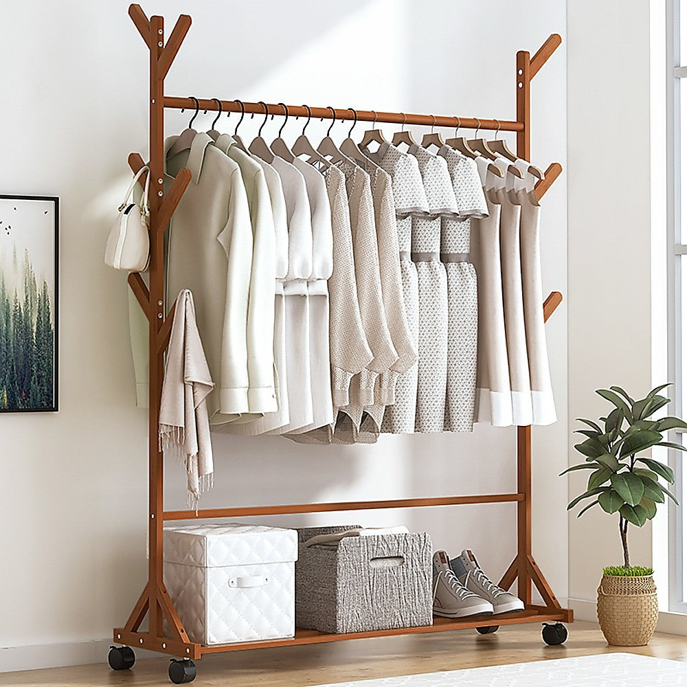 Portable Clothes Rack - Bamboo (Dark Wood) - STripleB