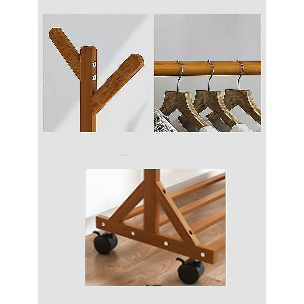 Portable Clothes Rack - Bamboo (Dark Wood) - STripleB