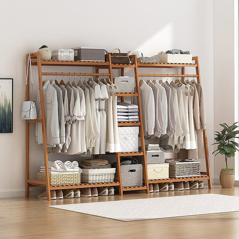 Portable Clothes Rack - Bamboo (Dark Wood) - STripleB