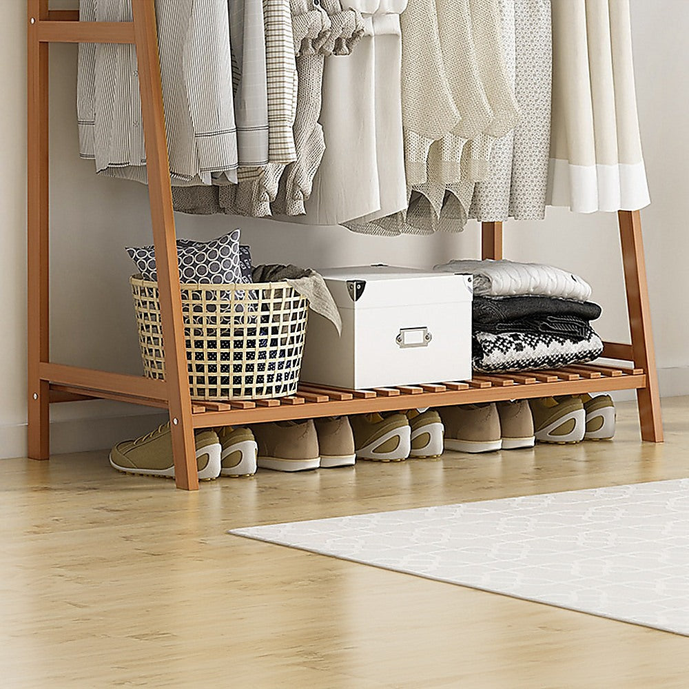 Portable Clothes Rack - Bamboo (Dark Wood) - STripleB
