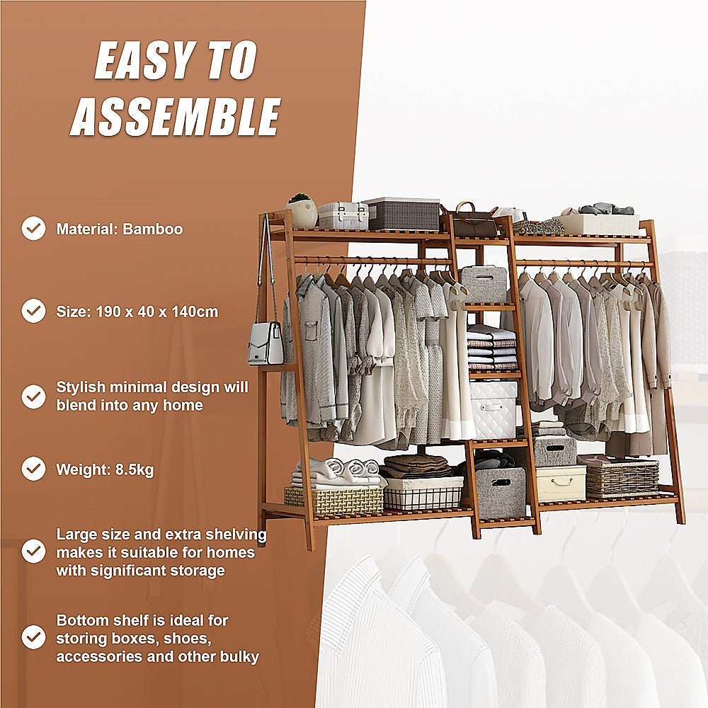 Portable Clothes Rack - Bamboo (Dark Wood) - STripleB