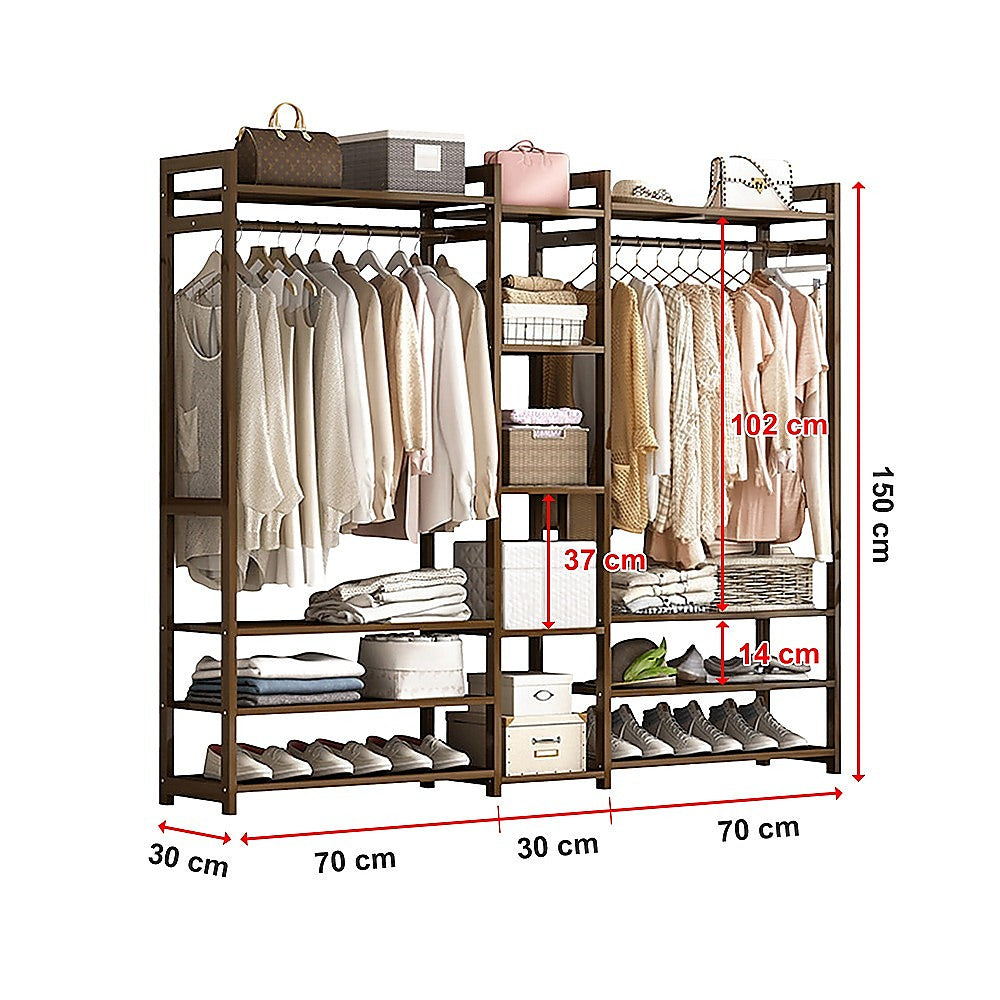 Portable Clothes Rack Coat Garment Stand - Bamboo - STripleB