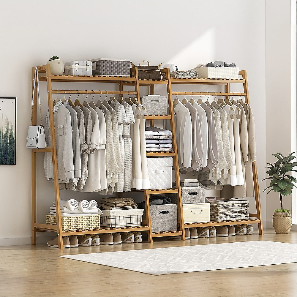 Portable Clothes Rack Coat Garment Stand - Bamboo - STripleB