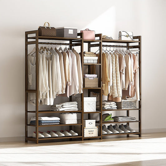 Portable Clothes Rack Coat Garment Stand - Bamboo - STripleB