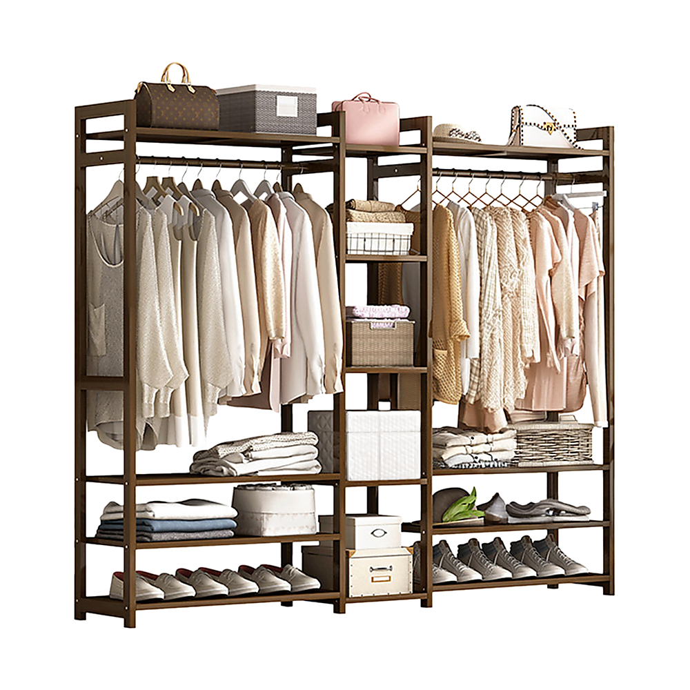 Portable Clothes Rack Coat Garment Stand - Bamboo - STripleB