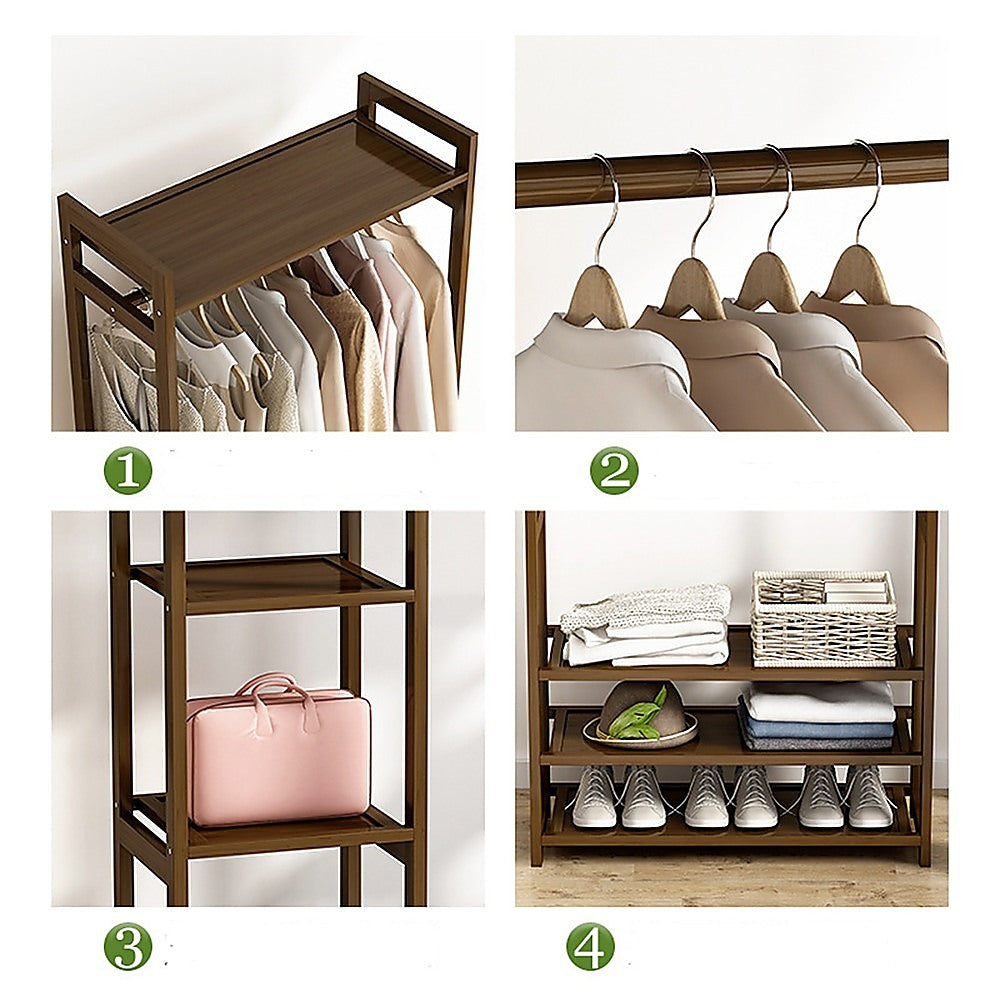 Portable Clothes Rack Coat Garment Stand - Bamboo - STripleB