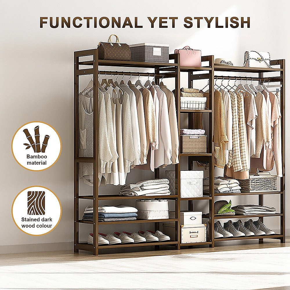 Portable Clothes Rack Coat Garment Stand - Bamboo - STripleB
