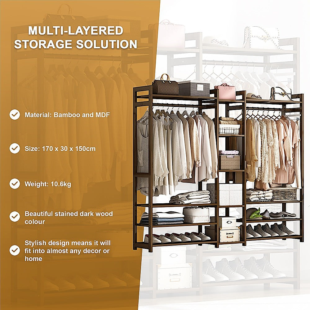 Portable Clothes Rack Coat Garment Stand - Bamboo - STripleB