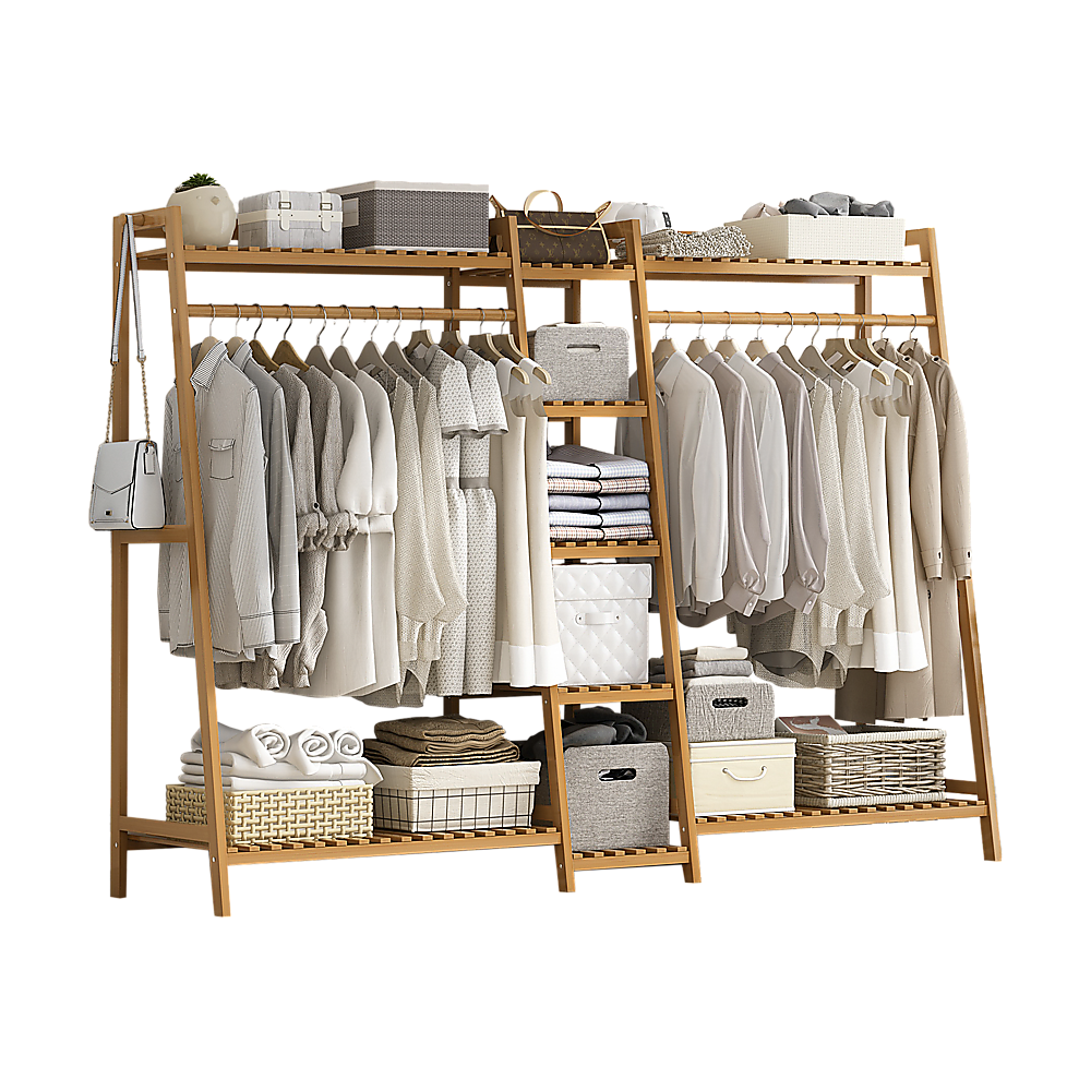 Portable Clothes Rack Coat Garment Stand - Bamboo - STripleB