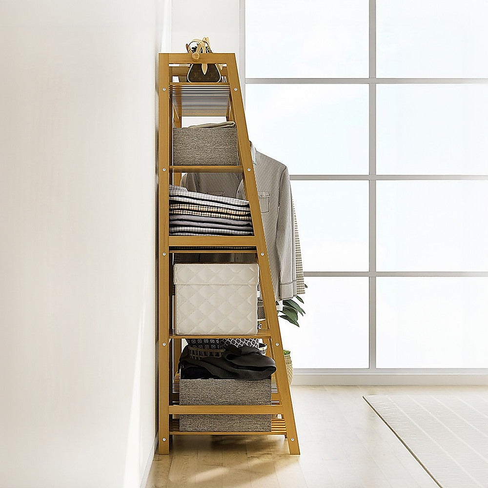 Portable Clothes Rack Coat Garment Stand - Bamboo - STripleB