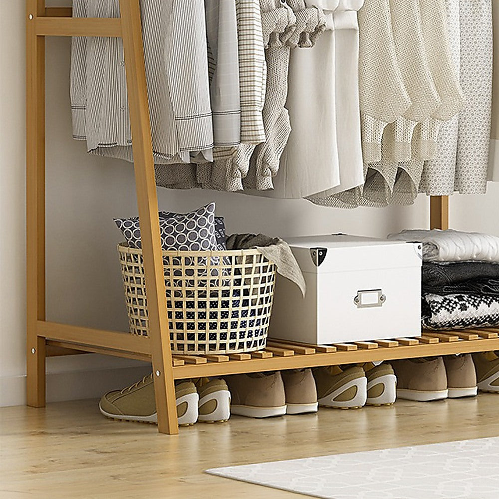 Portable Clothes Rack Coat Garment Stand - Bamboo - STripleB