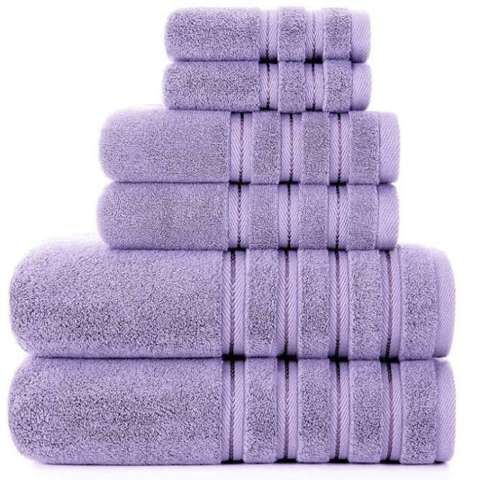Purple Luxury 6-Piece Combed Cotton Towel Bale Set - Ultra Soft & Absorbent Bath, Hand, Face Towels - STripleB 