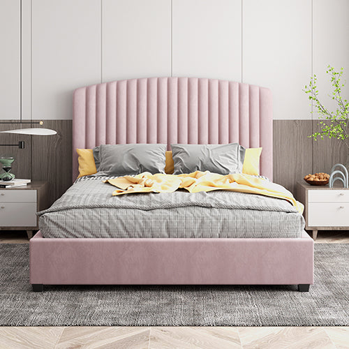 Queen - Bed Frame - Pink Velvet - STripleB