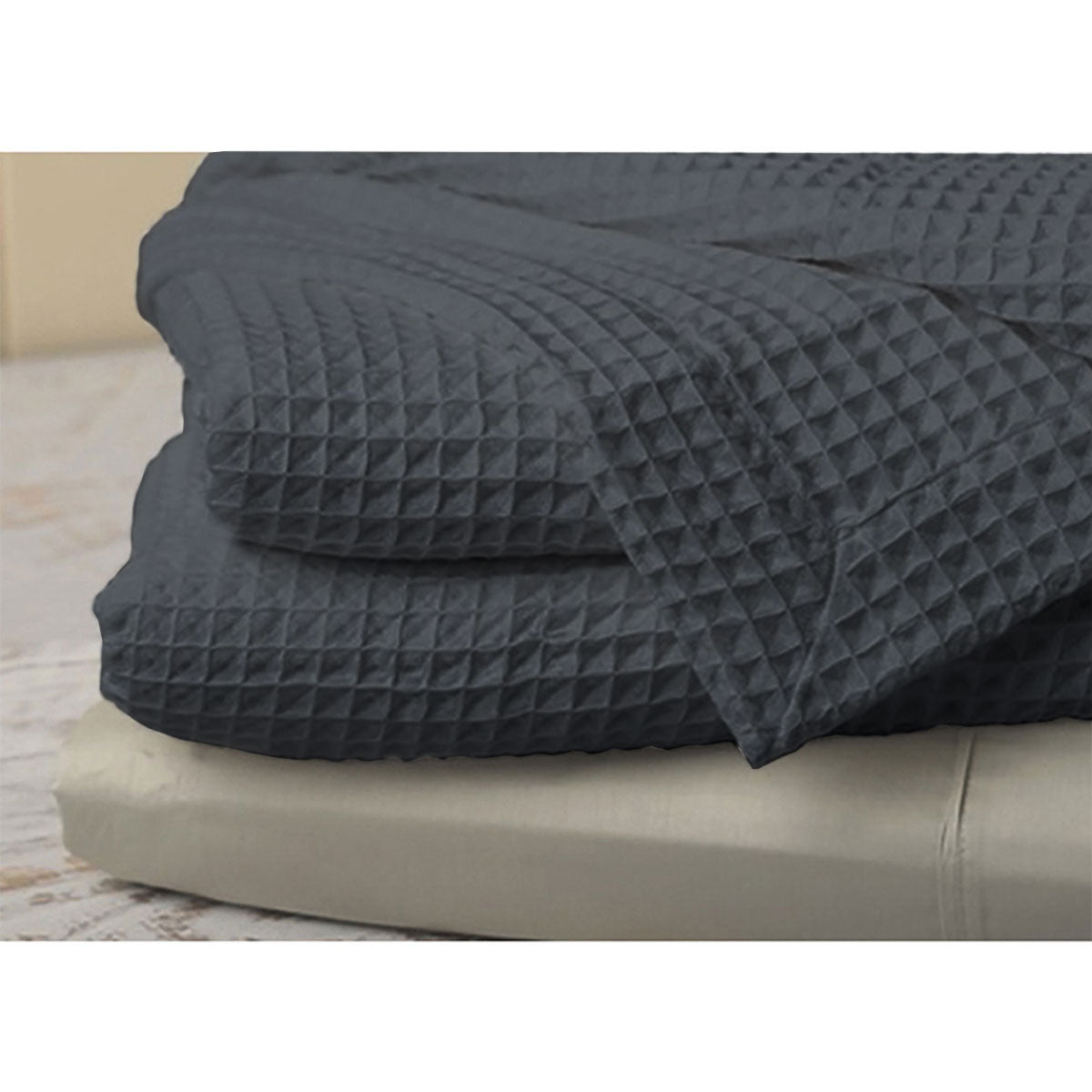 Jenny Mclean Ardent Premium Super Soft Cotton Waffle Blanket Charcoal Queen - STripleB 