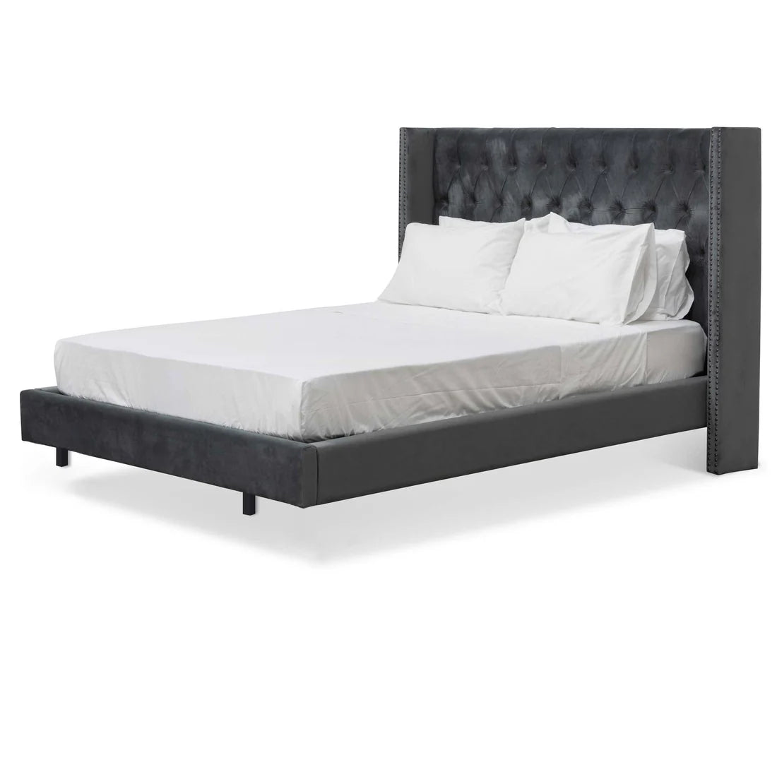 Calibre - Queen Bed Frame - Charcoal Velvet - front - STripleB
