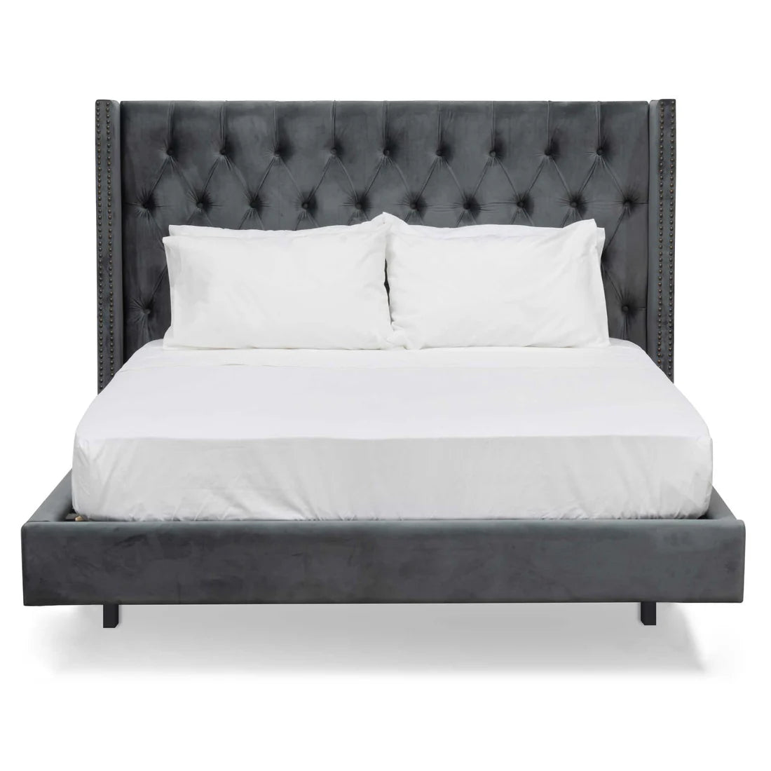 Calibre - Queen Bed Frame - Charcoal Velvet - front 2 - STripleB