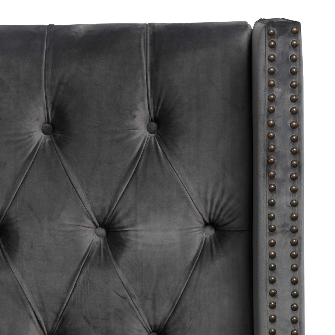 Calibre - Queen Bed Frame - Charcoal Velvet - close up of velvet fabric design - STripleB