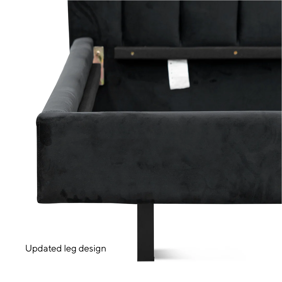 Calibre - Queen Bed Frame - Charcoal Velvet - base and leg design - STripleB