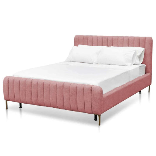 Queen Sized - Bed Frame - Blush Peach Velvet - STripleB 