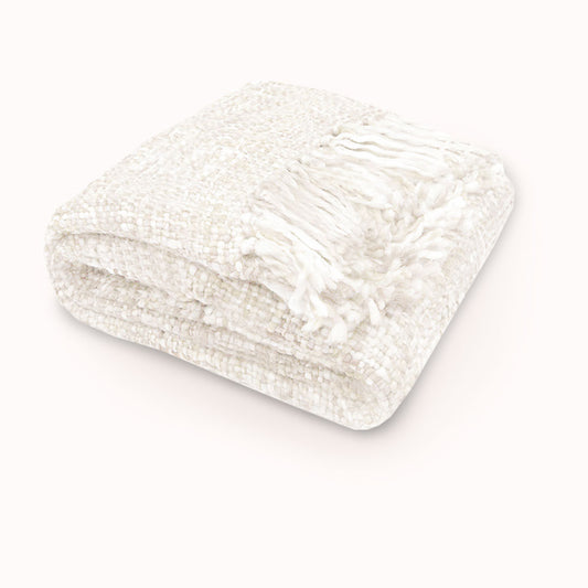 Rans Oslo Knitted Weave Throw 127x152cm - Snow White - STripleB 