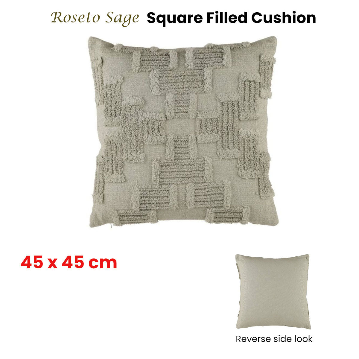 Roseto Sage - Square Filled Cushion - 45cm x 45cm - STripleB