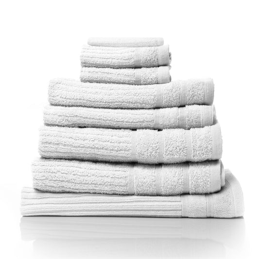 Royal Comfort Eden Egyptian Cotton 600GSM 8 Piece Luxury Bath Towels Set - White - STripleB