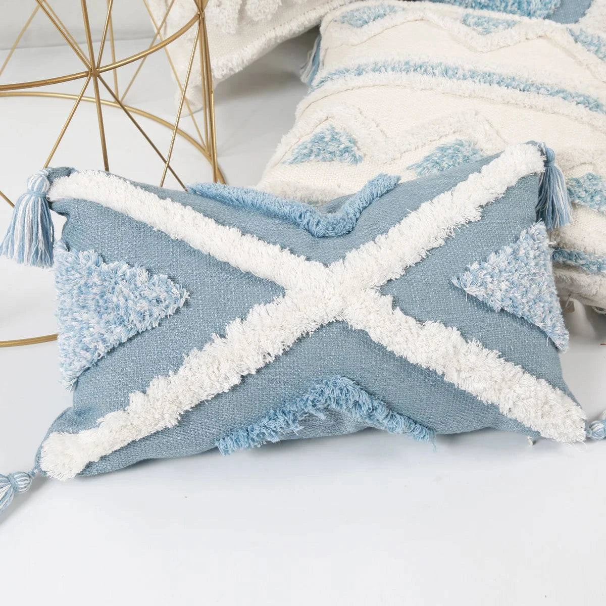 Blue Tufted Cushions - Geometric Pattern, Decorative Pillows - STripleB 