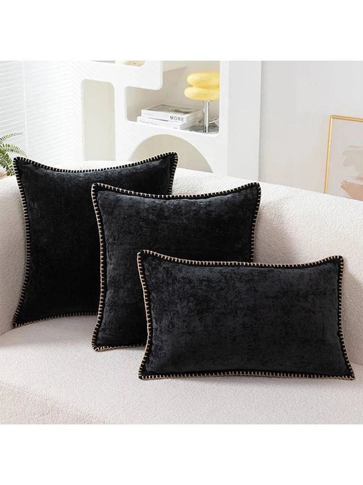 Black Cushion Cover Chenille Throw Pillow Covers - STripleB 