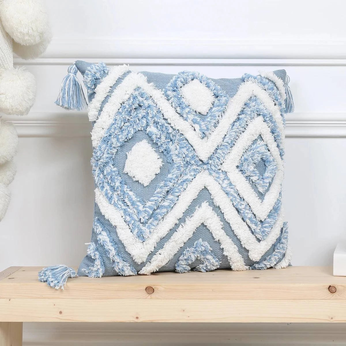 Blue Tufted Cushions - Geometric Pattern, Decorative Pillows - STripleB 