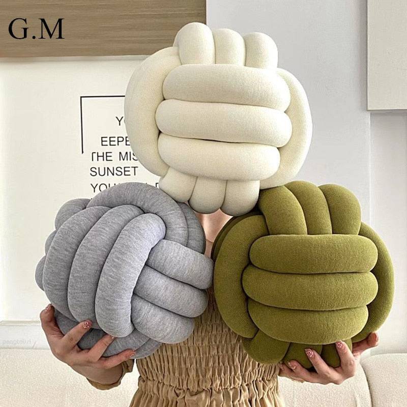 Soft Round Handmade Knotted Ball Sofa Pillow - STripleB 