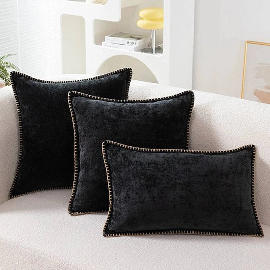 Black Cushion Cover Chenille Throw Pillow Covers - STripleB 