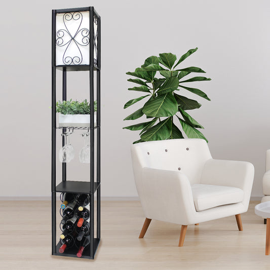 Sarantino - Metal Etagere Floor Lamp with Wine Holder Shelf - STripleB