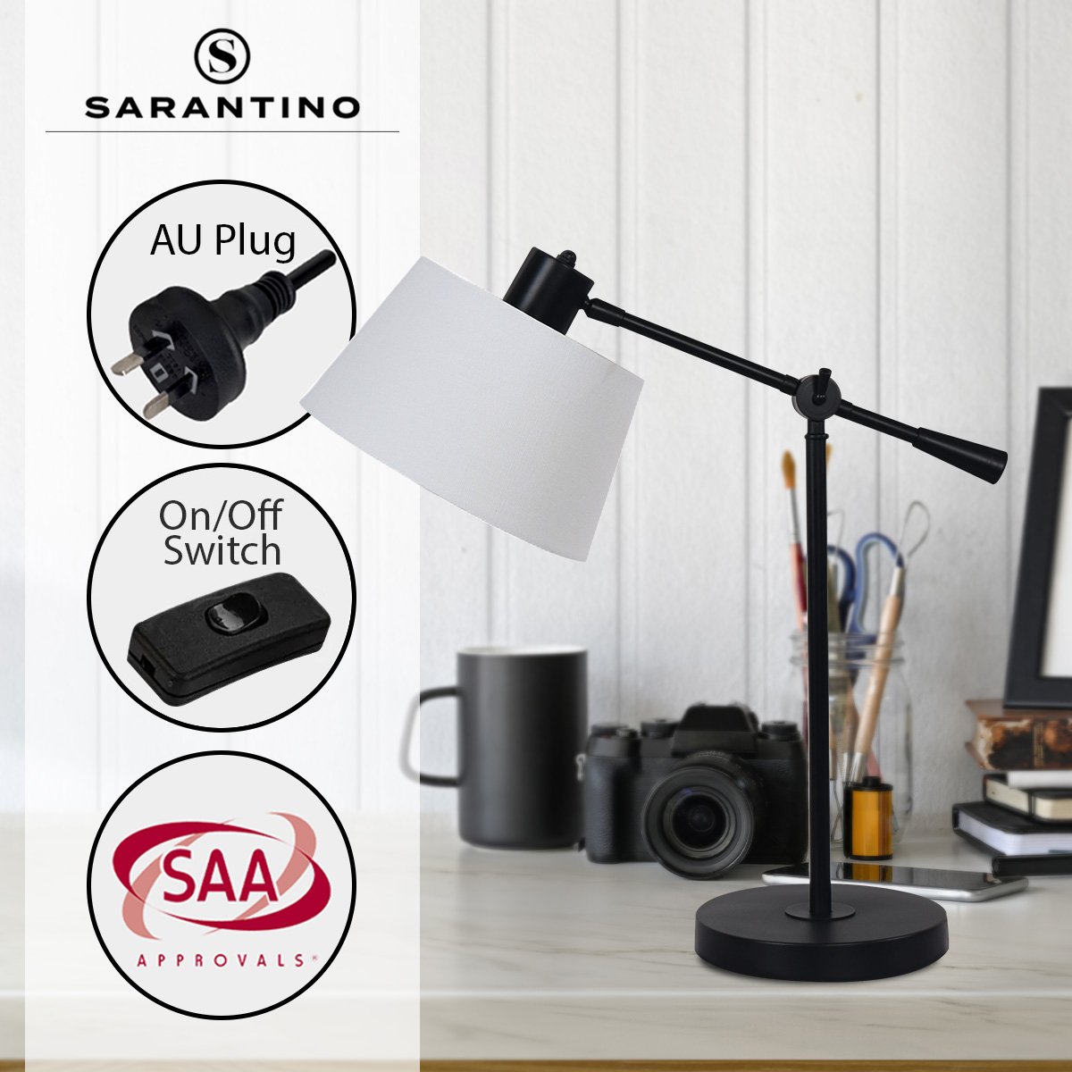 Sarantino Adjustable Metal Table Lamp In Black - STripleB 