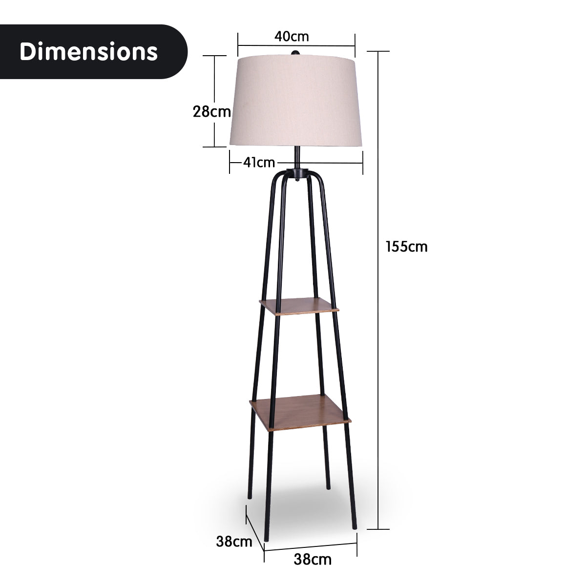 Sarantino Metal Etagere Floor Lamp Shade Metal Shelf in Wood Finish - STripleB