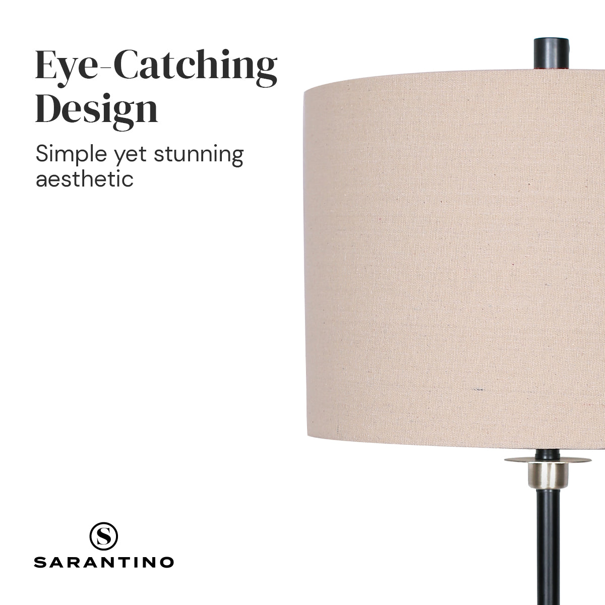 Sarantino Metal Table Lamp with Linen Drum Shade - STripleB 