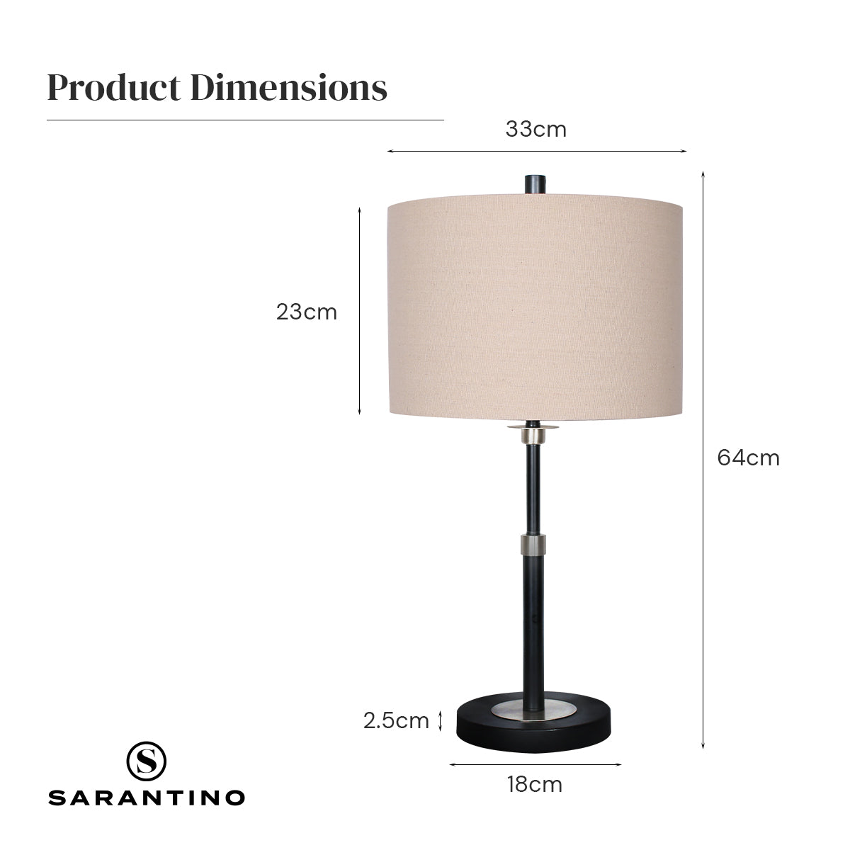 Sarantino Metal Table Lamp with Linen Drum Shade - STripleB 