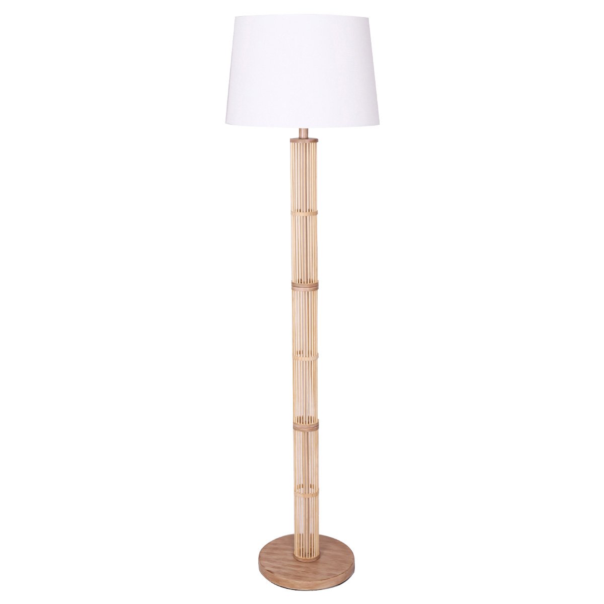Sarantino Rattan Floor Lamp With Ghost-White Linen Shade - STripleB