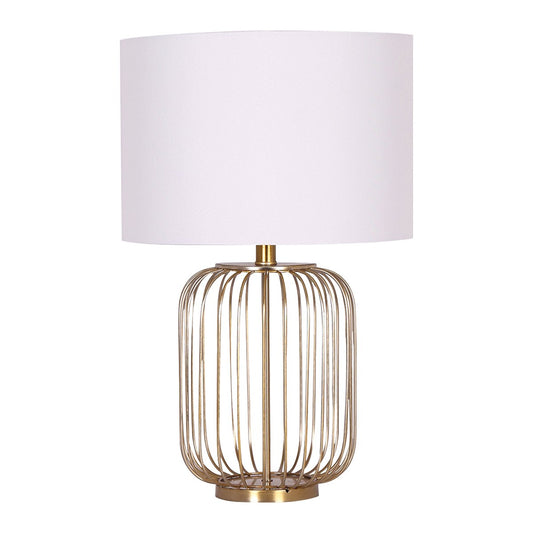 Sarantino Rose Gold Table Lamp with Linen Drum Shade - STripleB