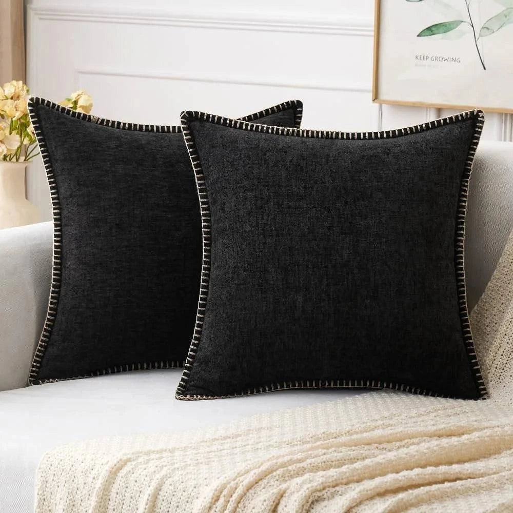 Black Cushion Cover Chenille Throw Pillow Covers - STripleB 