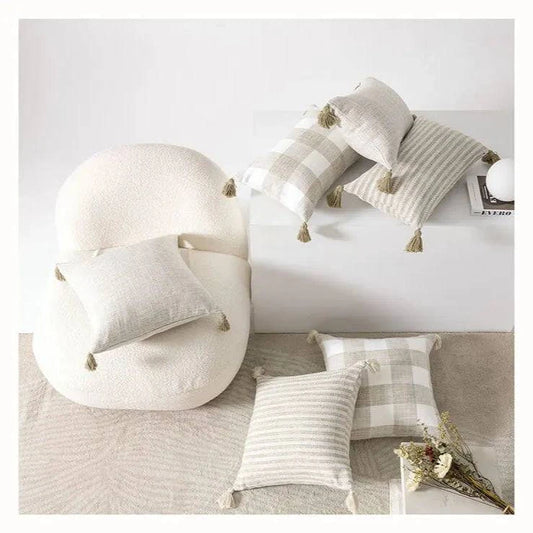 Cream Tassels Cushion Covers - STripleB 