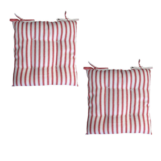 Set of 2 Outdoor Polyester Striped Chair Pads 40 x 40cm - White Red - STripleB