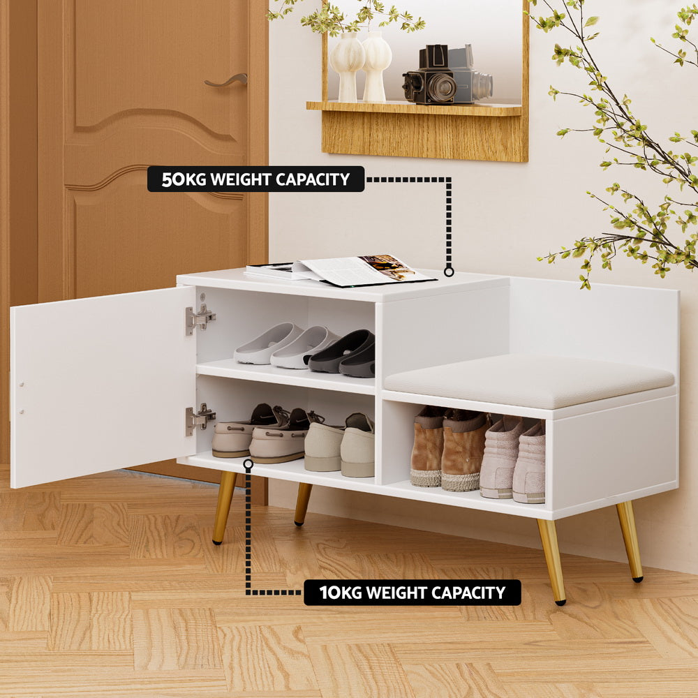 Shoe Rack Cabinet Bench 6 Pairs - White - STripleB