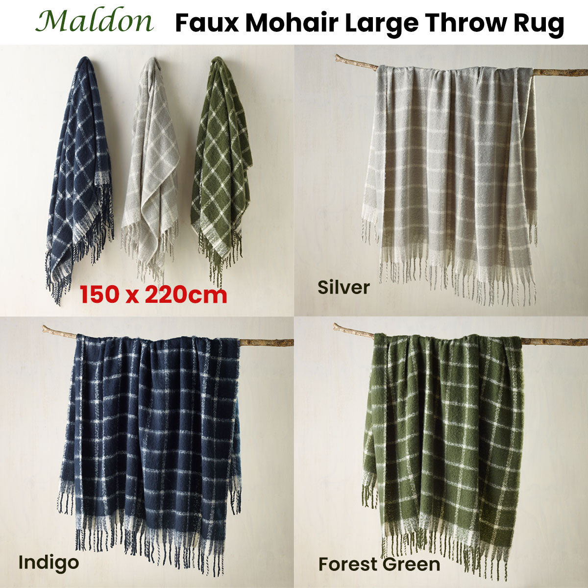 Silver - Faux Mohair Large Throw Rug 150 x 220 cm  - STripleB