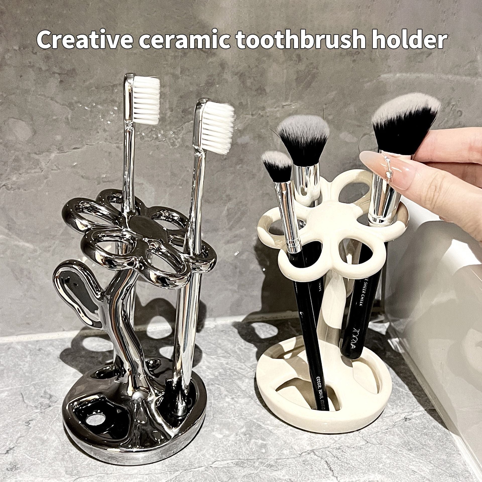 Silver Grey - Ceramic Toothbrush Holder - STripleB